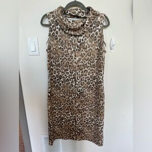 NWOT J. McLaughlin Microsuede leopard print cowl neck sheeth dress. Size Medium.